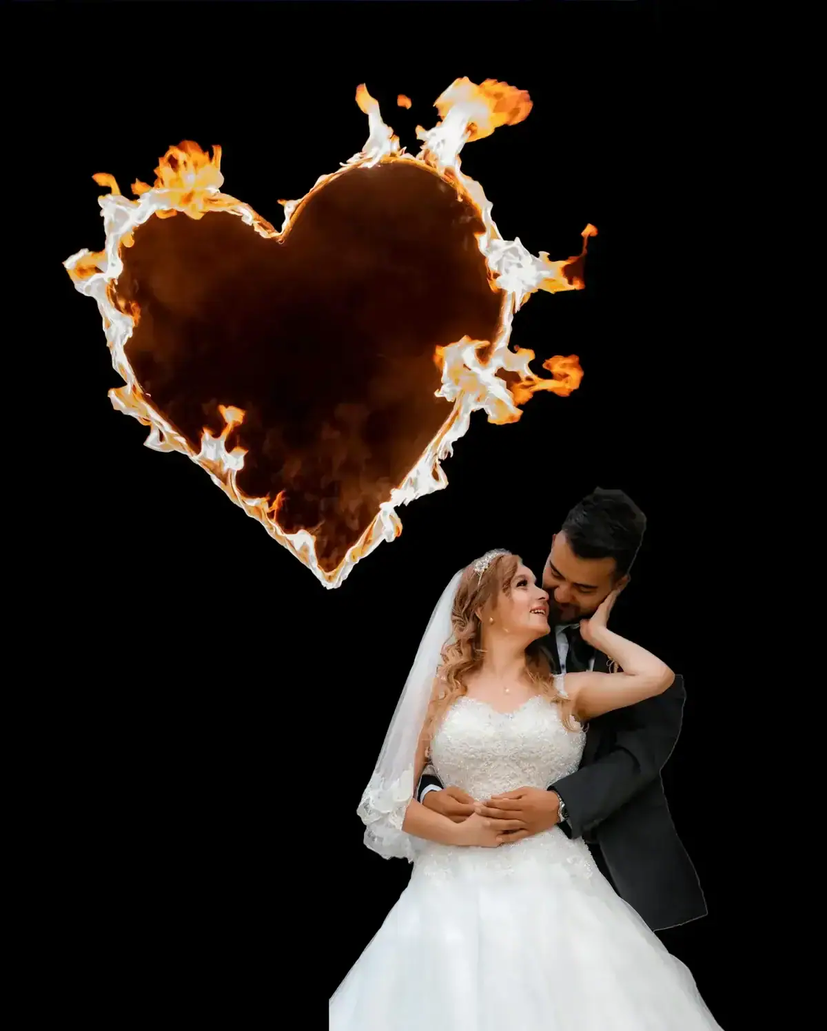 Brautpaar mit brennendem herzen (KI generiert)