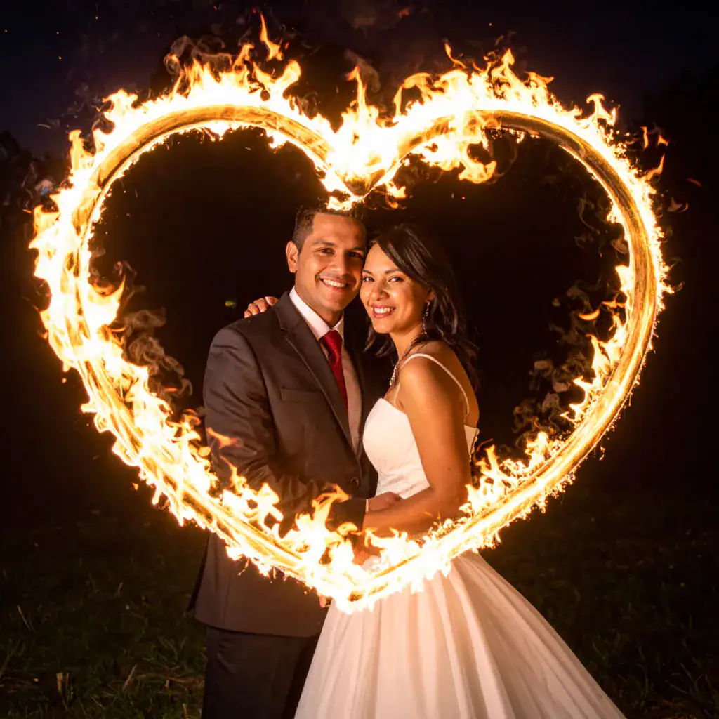 Brautpaar mit brennendem Herzen (KI generiert)